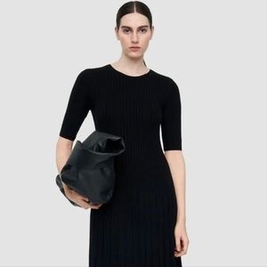 Veronica Beard Knit Black Mini Dress Size Medium Crew Neck Quarter Sleeve